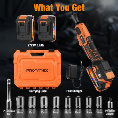 Protmex 3/8" Electric Cordless Ratchet Wrench Set (Brushless)