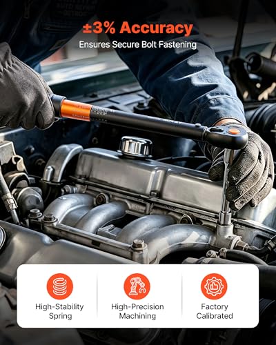 VEVOR Torque Wrench, 1/2-inch Drive Click Torque Wrench, 14.8-162.4 lbf-ft / 20-220 N.m, Dual Scale Readings, ±3% High Precision, with Extension Bar, Adapter and Storage Case, for Automotive Repair - size: 1/2" 3 PCS