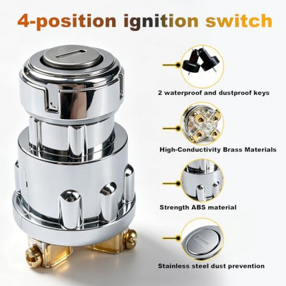 Boat Ignition Switch with Keys 4-Position 12V-24V Waterproof Universal - color: 4-terminal