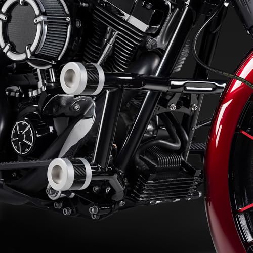 Advanblack Protek Two Step Highway Peg Crash Bar with CNC Slider Fit for 2014-2025 Harley Touring Road Glide Street Glide Electra Glide – Engine Guard Performance Upgrade (Silver CNC w/Carbon Inlay) - color: Silver CNC w/ Carbon Inlay