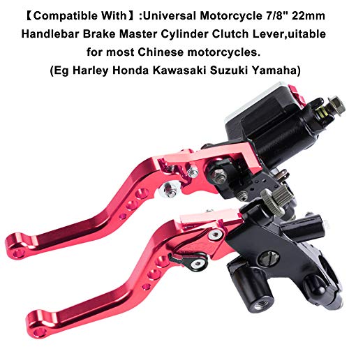Universal Motorcycle 7/8" 22mm Handlebar Brake Master Cylinder Clutch Lever CNC Left & Right Set Compatible with Harley Honda Kawasaki Suzuki Yamaha（ Piston Diameter 12.7mm (Red) - color: Red