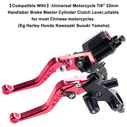 Universal Motorcycle 7/8" 22mm Handlebar Brake Master Cylinder Clutch Lever CNC Left & Right Set Compatible with Harley Honda Kawasaki Suzuki Yamaha（ Piston Diameter 12.7mm (Red) - color: Red