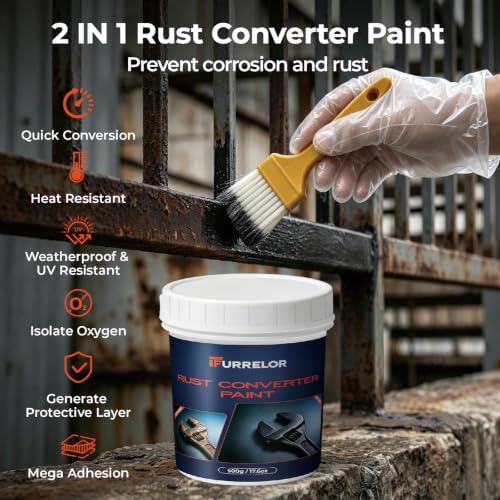 2 In 1 Rust Converter & Metal Primer, 17.5Oz Black Metal Rust Paint
