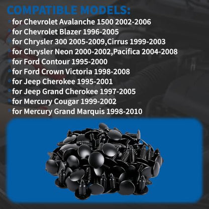 200PCS 8mm Car Plastic Push Rivet Clips, Automotive Trim Panel Retainer Fasteners, Universal Fender Liner Bumper Clips Fits for GM 1605396, 1595864 for Chrysler 6030441 for Ford 388577S, W705589-S300 - size: 8mm