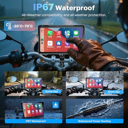 WonVon 7 Inch Wireless Motorcycle Carplay GPS Navigation System with Apple Carplay and Android Auto Portable Screen with Dual Bluetooth, Navigation, Siri, Google Assistant with Magnetic Mount - size: 7 Inch+Magnetic Mount