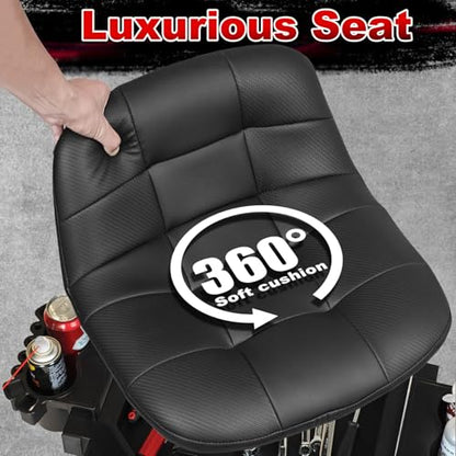 Rolling Stool with Wheels, Adjustable Height Pneumatic Garage Work Mechanic Stool Seat with Backrest, 400 LBS Capacity 360° Swivel Mechanic Crepper Chair with Tool Tray Storage, Black - color: Carbon Fiber Black