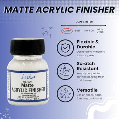 Angelus Matte Acrylic Finisher 1 fl oz – Flexible Clear Coat for Leather Shoes, Bags, Jackets & Accessories, Matte Acrylic Sealer Varnish for Leather Craft & Restoration. No. 620