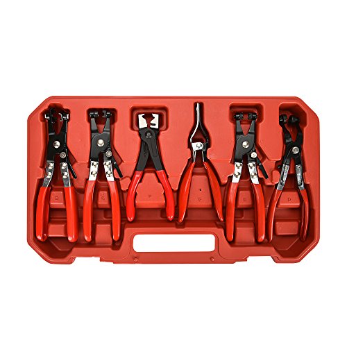 BETOOLL 9pc Hose Clamp Pliers, Professional Automotive with Flexible Wire Long Reach, Clic R Type Swivel Jaw and Flat Band Pliers for Coolant Radiator Heater/Water Hose (Red) - color: Red, size: 9pcs