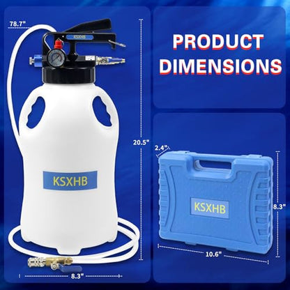 10L（2.64gal） Pneumatic Transmission Fluid Extractor and Dispenser-Transmission Fluid Pump with 15 Metal ATF Filler Adapters for Automotive Use,Transmission Fluid Transfer Pump