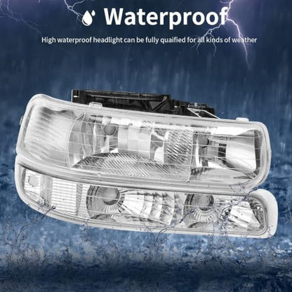 AUTOSAVER88 Headlight Assembly Compatible with 1999-2002 Chevy Silverado - color: OE - Chrome/Clear/Clear