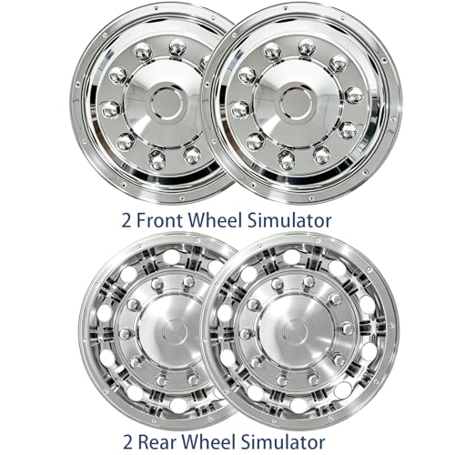 hightall 22.5" Wheel Simulators,Stainless Steel Hubcaps,Polished Surface,2 Front+2 Rear Wheel,Locking Ring Installation Wheel Cover Set Compatible with US Single Rear Axle Semi Truck 4 Wheels - size: 22.5 "For Semi Truck Single Rear Axle