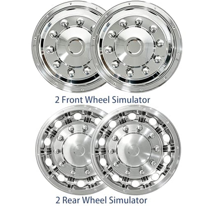 hightall 22.5" Wheel Simulators,Stainless Steel Hubcaps,Polished Surface,2 Front+2 Rear Wheel,Locking Ring Installation Wheel Cover Set Compatible with US Single Rear Axle Semi Truck 4 Wheels - size: 22.5 "For Semi Truck Single Rear Axle