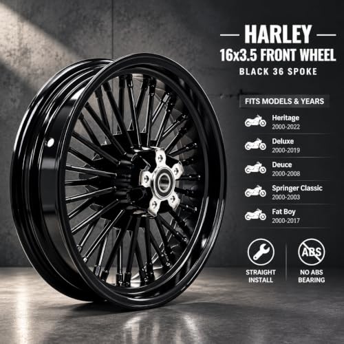 TOFR 16x3.5 Fat Spoke Black Front Wheel For Harley Softail Choppers 00-22 - color: Gloss Black, size: Front:16x3.5