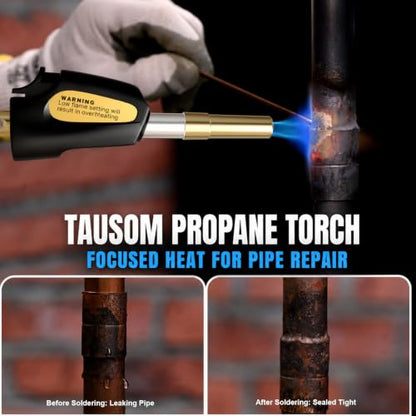 Propane Torch Head with Igniter, Adjustable Flame for Soldering - color: Black and Gold
