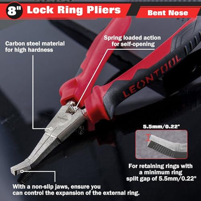 8 Inch Lock Ring Pliers - Special Circlip Pliers with Angle Tip and Bent Nose for Transmission Transfer Cases - size: 8" Bent Nose