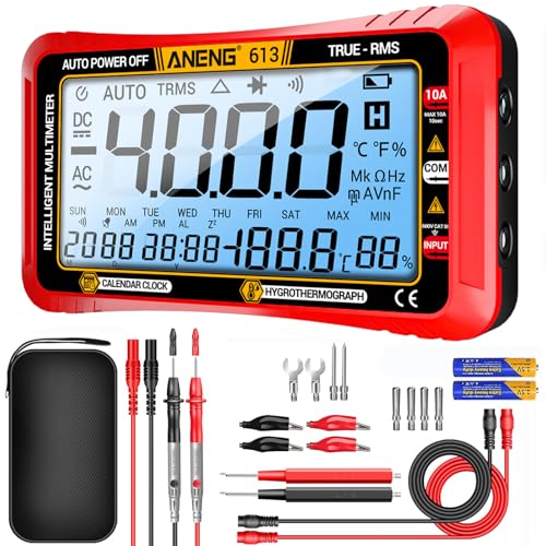 ANENG Digital Multimeter Tester,4000 Counts Voltage Tester,Auto-Ranging TRMS Volt Meter,Large LCD Ohm Meter Measures AC/DC Current,Voltage,Resistance, Diode,Continuity,Capacitance,Temperature(Red) - style: 613 Red Large Screen