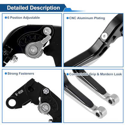 Brake Clutch Levers for Kawasaki ZX636R 00-04 Black Silver Tone - color: Black Handle Silver Tone End