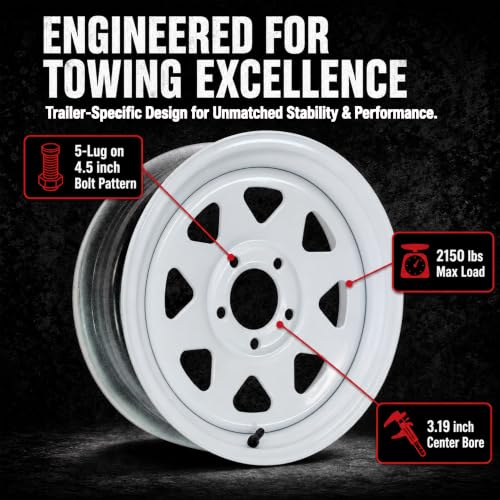 eCustomrim 2-Pack Trailer Wheel 15X5 15 Inch 5 Lug On 4.5 White Spoke Rim