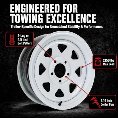 eCustomrim 2-Pack Trailer Wheel 15X5 15 Inch 5 Lug On 4.5 White Spoke Rim