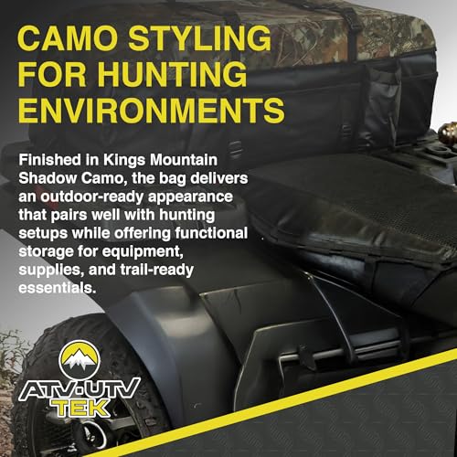 ATV Tek Arch Series Hunting and Fishing Expedition ATV/UTV Rear Rack Cargo Bag, Kings Mountain Shadow Camo, Waterproof ATV Bag with Spacious Compartments, Steel Frame Support.