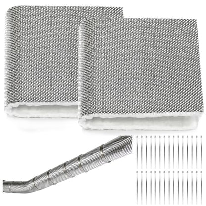 2 Pack Automotive Exhaust Heat Shield Wrap, 24"x12" Aluminum Heat Shield - size: 2PCS