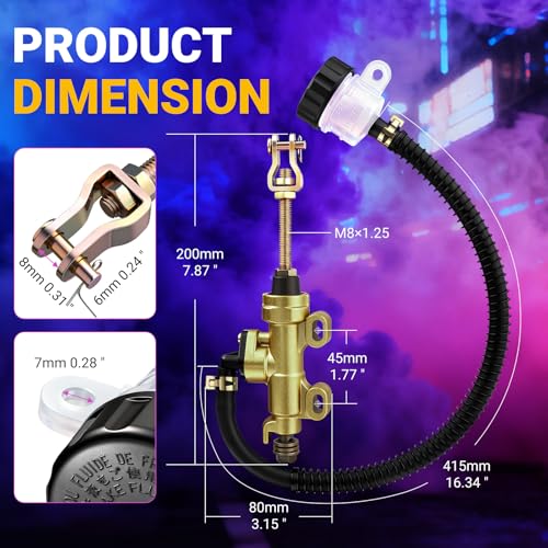 Rear Brake Master Cylinder Replacement with Brake Fluid Reservoir for Most Motorcycles, Dirt Bikes, Pit Bikes and ATV - Gold - color: gold