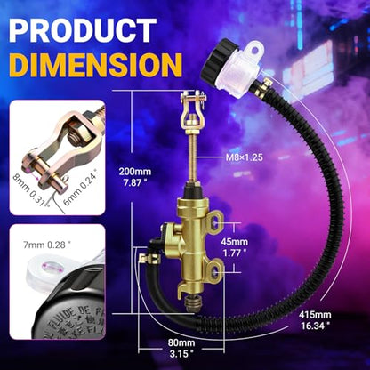 Rear Brake Master Cylinder Replacement with Brake Fluid Reservoir for Most Motorcycles, Dirt Bikes, Pit Bikes and ATV - Gold - color: gold