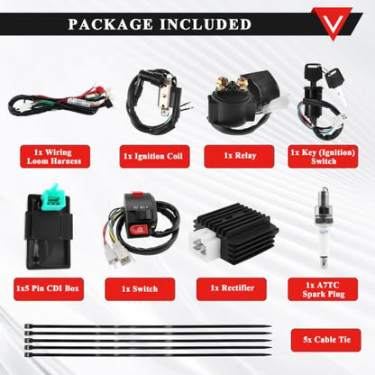 PRO BAT 125cc Chinese ATV Full Wiring Harness Kit AC 5-Pin CDI - color: White Spark Plug
