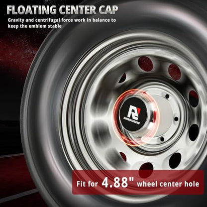 RTrhinotuning 4.88" Floating Wheel Center Caps Stainless Steel Self-Leveling Emblem Trailer Hub Caps Push Through Truck Rim Center Caps Chrome 4.47" Height 4 PCS - color: Chrome, size: 4.88" Center Hole, 4.47" Height