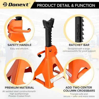 Jack Stands 3 Ton (6,500 lb) Capacity Steel, 1 Pair Orange Lifting Stand Adjustable Jack Stands - color: Orange