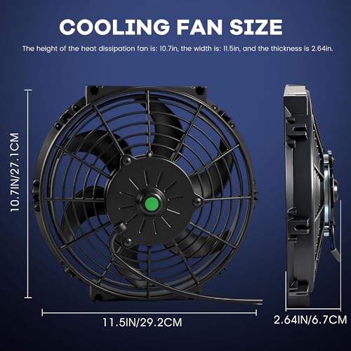 10 inch Slim Fan Push Pull Electric Radiator Cooling Fan 12V 80W with Thermostat Wiring Switch Relay Kit Black - size: 10 Inch