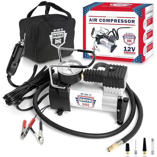 Tire Inflator Portable Air Compressor – 12V DC Air Pump for Car Tires, 150 PSI Electric Air Pump with Tyre Pressure Gauge – Corded Silver by WE LOVE TO DRIVE - color: Silver