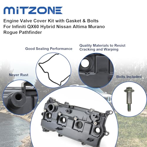 MITZONE Engine Valve Cover Compatible with 2014-2017 Nissan Altima Rogue Murano 2014 Pathfinder 2014-2017 Infiniti Qx60 2.5L Replace # 13264-3KY0A - color: 2014+ Altima Rogue