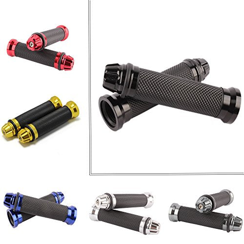 Motorcycle 7/8" CNC Hand Grips Aluminum Rubber Gel Handlebar for Sport Bike(Red) - color: Black
