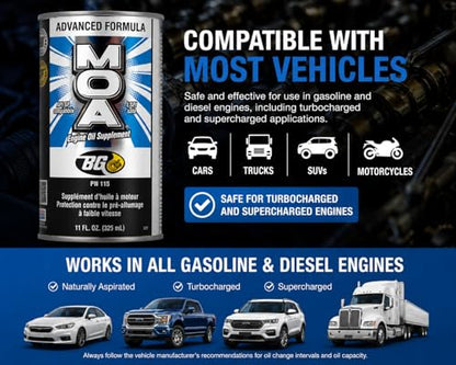 BG Advanced Formula MOA PN 115 Motor Oil Additive, Engine Oil Supplement, 11 fl oz Can with Keychain, Pack of 1