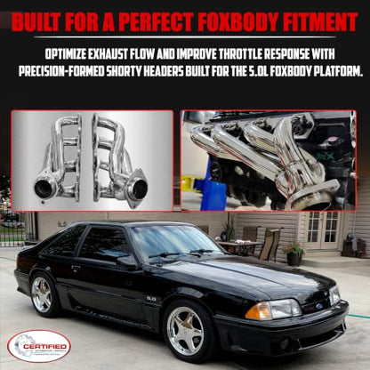 Ceramic Coated Shorty Headers For 1979-1993 Ford Mustang 5.0L Foxbody GT LX - size: Ceramic Coated Shortys 5.0L Fox Body Mustang