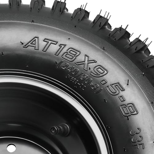 18x9.50-8 Tire & Wheel Assembly, Tubeless 4PR Off-Road ATV Go Kart Golf Cart Drift Trike Quad Tire Mounted on 8" Iron Rim, 4 Lug 110mm Bolt Pattern Replacement Wheel (2 Pack)
