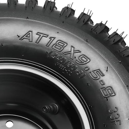 18x9.50-8 Tire & Wheel Assembly, Tubeless 4PR Off-Road ATV Go Kart Golf Cart Drift Trike Quad Tire Mounted on 8" Iron Rim, 4 Lug 110mm Bolt Pattern Replacement Wheel (2 Pack)