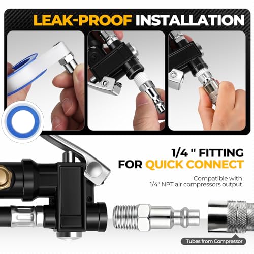 Auto Dynasty Digital Tire Inflator with Pressure Gauge, 200 PSI Air Chuck and Air Compressor Attachments, Heavy Duty Compressor Accessories with Rubber Hose and Quick Connect Coupler