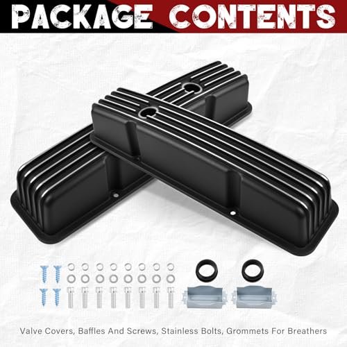 Aluminum Tall Valve Covers for Chevy SBC 1958-1986 283 302 305 327 350 383 400 Engine Small Block Black Coated Valve Covers - color: Black