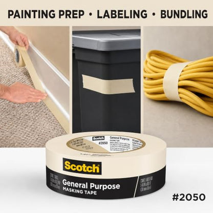 Scotch 3M General Purpose Masking Tape, Tan, 1.41 in x 60.1 yd, 24 Rolls - size: 1.41 inches x 60.1 yards, 24 Rolls