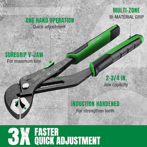 SK 12'' Quick Adjust Water Pump Pliers, SureGrip V-Jaw Groove Joint Pliers - size: 12" Quick Adjust Groove Joint Pliers