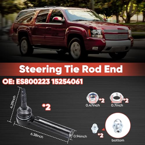2pc ES800223 Front Outer Tie Rod End Compatible with Cadillac Escalade ESV EXT, Chevrolet Avalanche Silverado 1500 Suburban 1500 Tahoe, GMC Sierra 1500 Yukon Yukon XL 1500 - size: ES800223