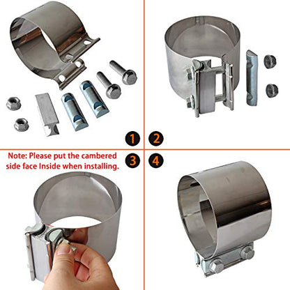 2PCS Exhaust Clamps 4 Inch Butt Joint Exhaust Pipe Muffler Clamp Band Stainless Steel Exhaust Pipes Connection for Cars - size: 4IN 2PCS Butt Joint Clamps