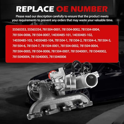 55565353 Turbo Charger Fit for 2011-2015 Chevy Cruze 1.4L, 2013-2021 Trax, 2013-2021 Buick Encore, 2012-2020 Sonic, 2016 Cruze Limited, Turbocharger Replace for 781504-0001 - size: Turbo w/ Gasket Kits