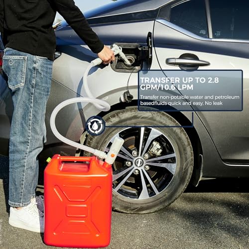 Portable Battery Powered Gas Transfer Pump, 2.8GPM Fuel Transfer Pump with Hand Nozzle for Quick Stop Flow Control USB or Battery Powered Automatic Transfer Pump for Gas, Fuel, Diesel, Water Transfer