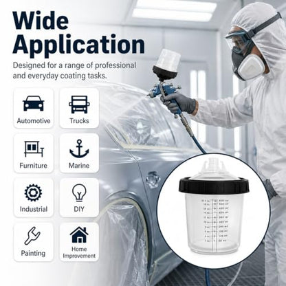 Disposable Paint Cups System 20oz(600ML) with lids for HVLP/LVLP Spray Guns - size: 20 Ounce Kit (600ml)