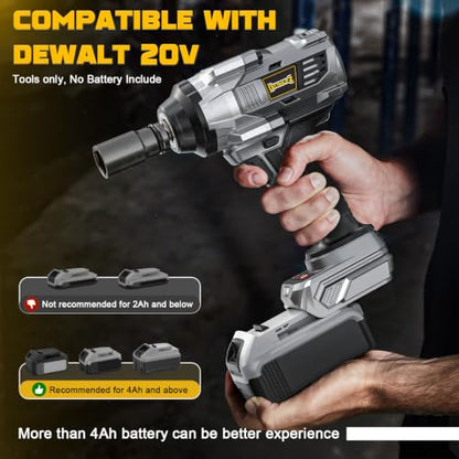 DIYtoolifz 1500Nm Cordless Impact Wrench 1/2" Compatible with Dewalt 20V - color: Grey & Black