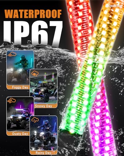Auxbeam 2PCS 2.2FT RGB LED Whip Lights, Bluetooth APP & Remote Control
