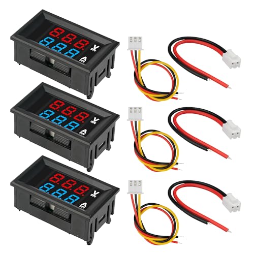 3Pcs LED Digital Ammeter Voltage Meter DC 0-100V 10A 0.28"